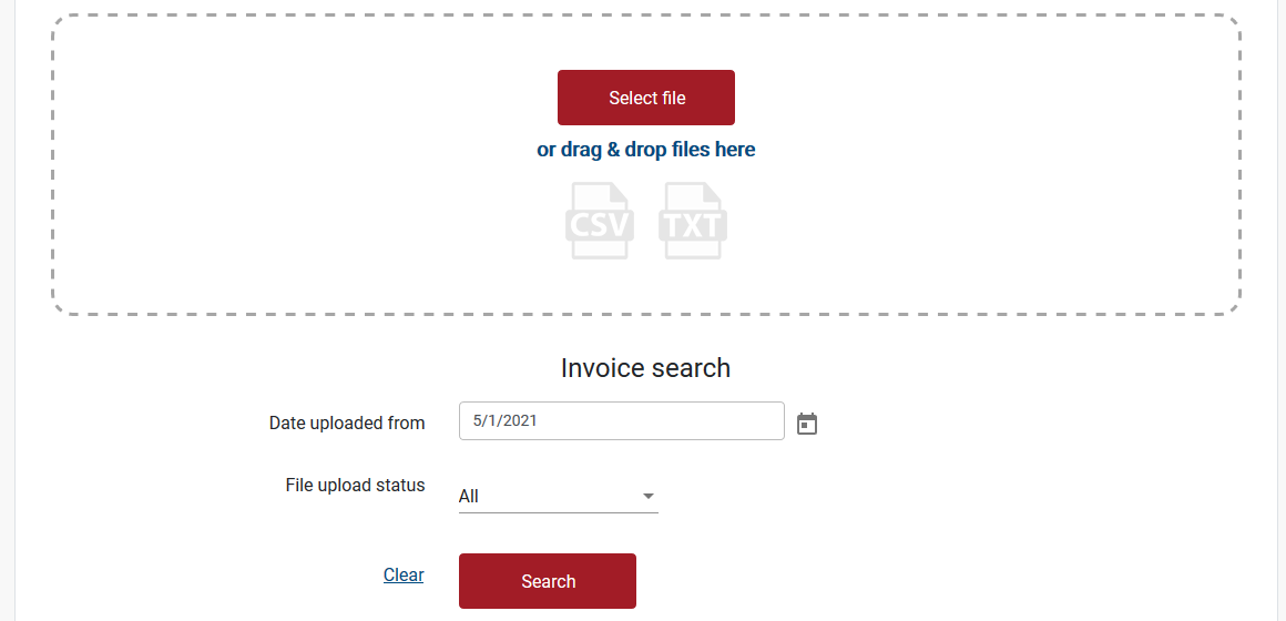 invoice upload screen