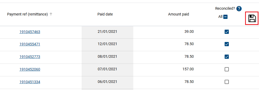 payment history reconcile